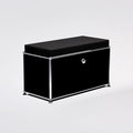 AR 05 Einzelbank mit Stauraum, USM Haller Sideboard mit Klapptür und AUNAR Sitzmodul, Ansicht schräg